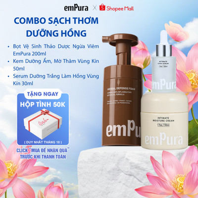 Combo Sạch Thơm Dưỡng Hồng Vùng Kín EmPura, Bọt Vệ Sinh Thảo Dược Ngừa Viêm 200ml, Kem Dưỡng Vùng Kín, Serum Làm Hồng 30