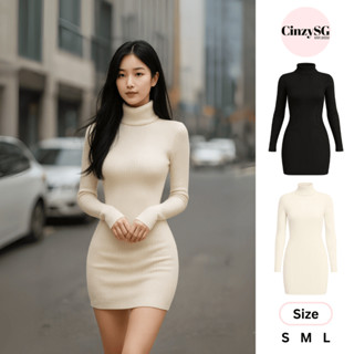Váy Len Body Nữ Dáng Ôm Cổ Lọ Tay Dài Chất Len Gân Co Giãn Mềm Mịn DB11 CinZy SG