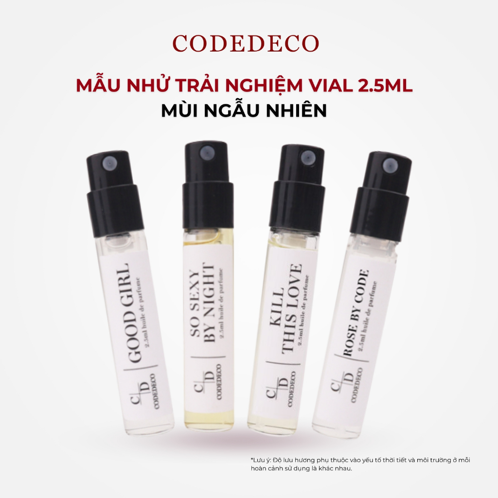 Combo 4 tinh dầu thơm CODEDECO vial 2.5ml mùi ngẫu nhiên
