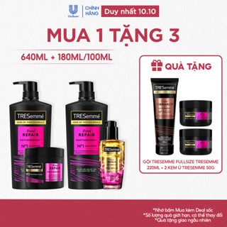 Combo 2 Bước TRESemmé Bond Repair Peptidebond+ Cho Tóc Hư Tổn Ngăn Gãy Rụng Dầu Gội 640g + Kem Ủ 180ml hoặc Serum 100ml