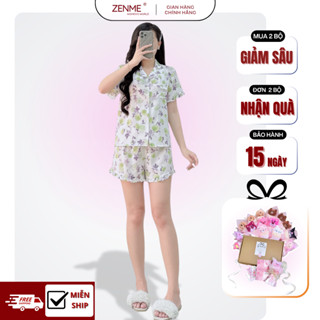 Bộ đồ mặc nhà pijama ZENME phối bèo lụa mango họa tiết hoa lá PBH0525