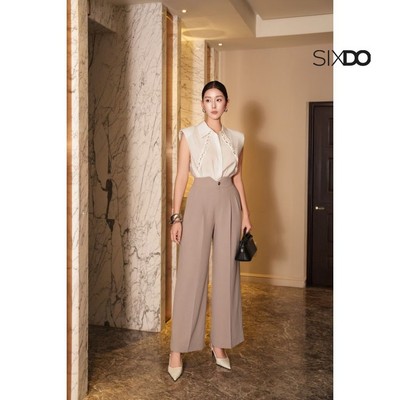 Quần suông cạp V SIXDO (Grey Woven Straight Pants)