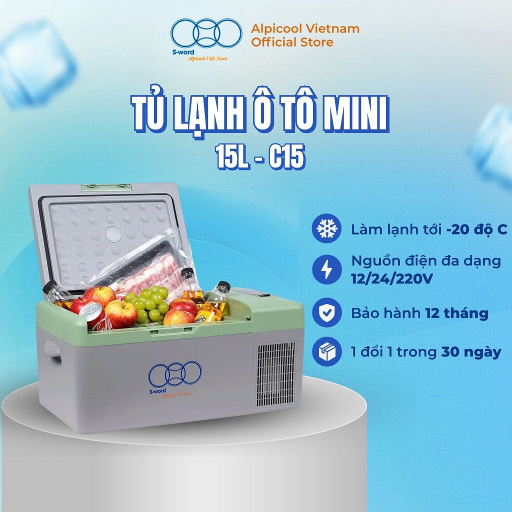  Tủ Lạnh Ô Tô Alpicool C15 Chính Hãng Việt Nam Đựng Đồ Ăn Làm Mát Làm Đá Đựng Mỹ Phẩm Tiện Lợi 