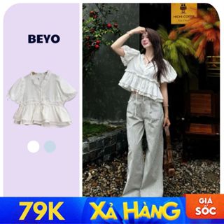   Xả hàng  Áo babydoll tay phồng Beyo dáng layer bèo form rộng cổ V chất ren xô hạt T152 
