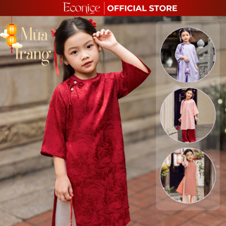 Áo dài tết cách tân họa tiết cho bé gái Econice size trẻ em 3, 4, 5, 6, 7, 8, 9, 11, 12 tuổi