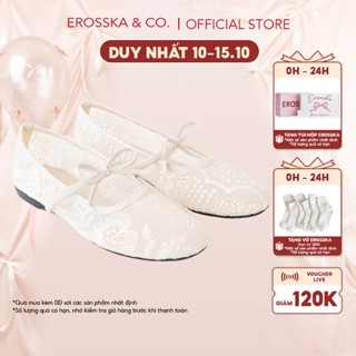 [EROSSKA] - Giày búp bê lưới họa tiết hottrend kiểu dáng ballet core đế bệt màu trắng kem_ DOI81