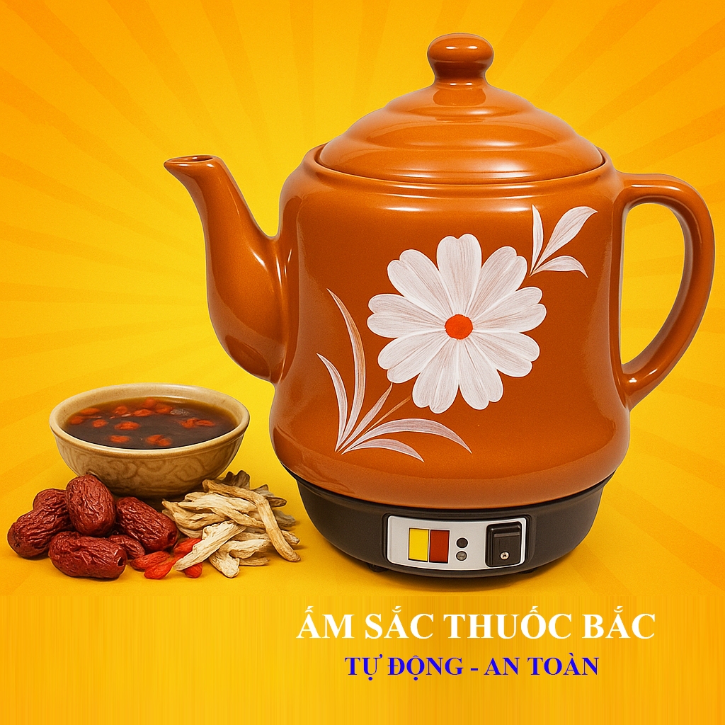 Ấm Sắc Thuốc Bắc Bằng Điện 3.2L Xuân Tùng Bát Tràng Siêu Sắc Thuốc Tự Động, Nhanh, An Toàn Bền Đẹp.