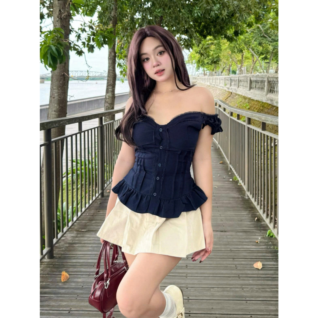 Áo Babydoll Kiểu Xinh Nữ Vạt Xòe Phối Cúc Bọc Vải Mùa Hè KENCO clothing M534 | BigBuy360 - bigbuy360.vn