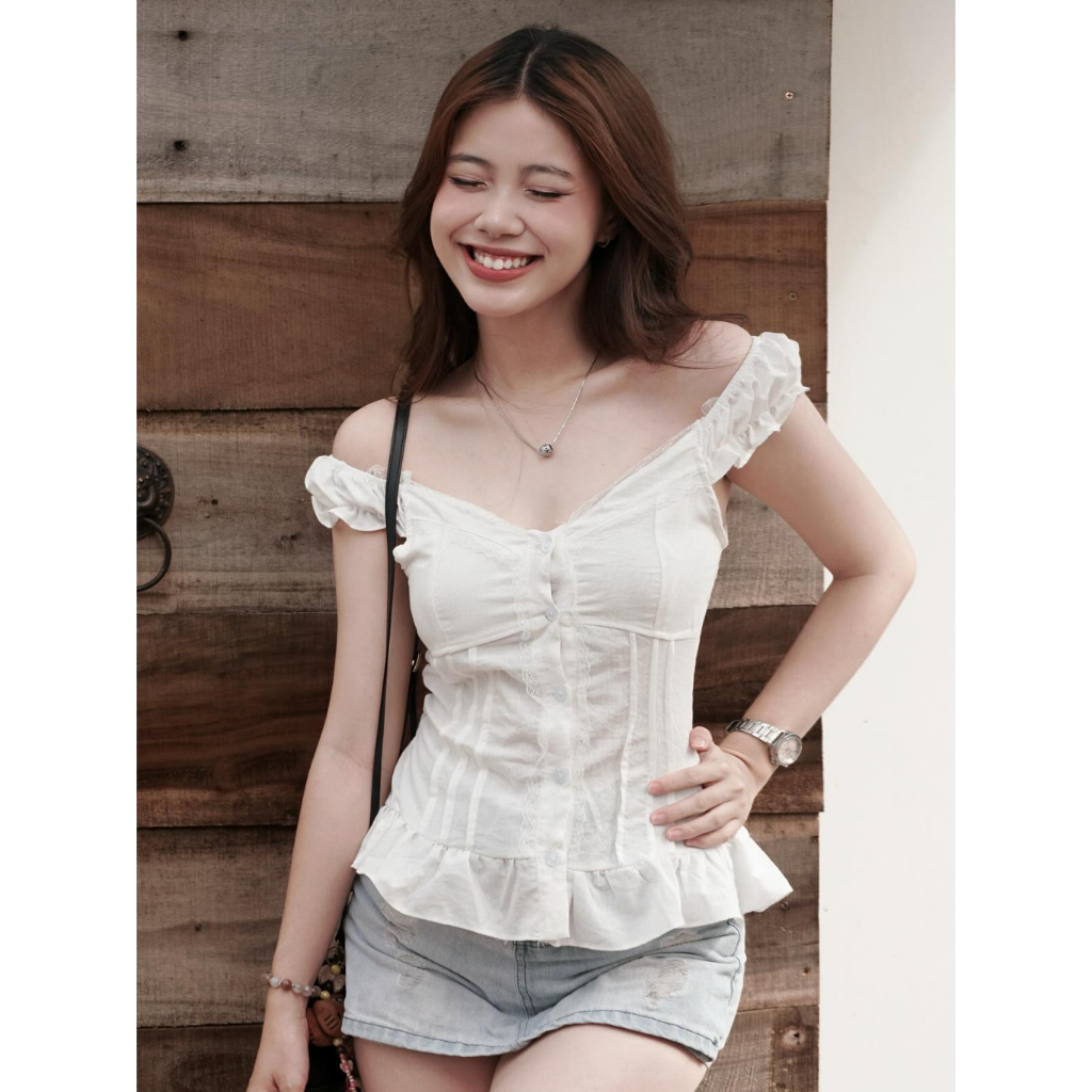 Áo Babydoll Kiểu Xinh Nữ Vạt Xòe Phối Cúc Bọc Vải Mùa Hè KENCO clothing M534 | BigBuy360 - bigbuy360.vn