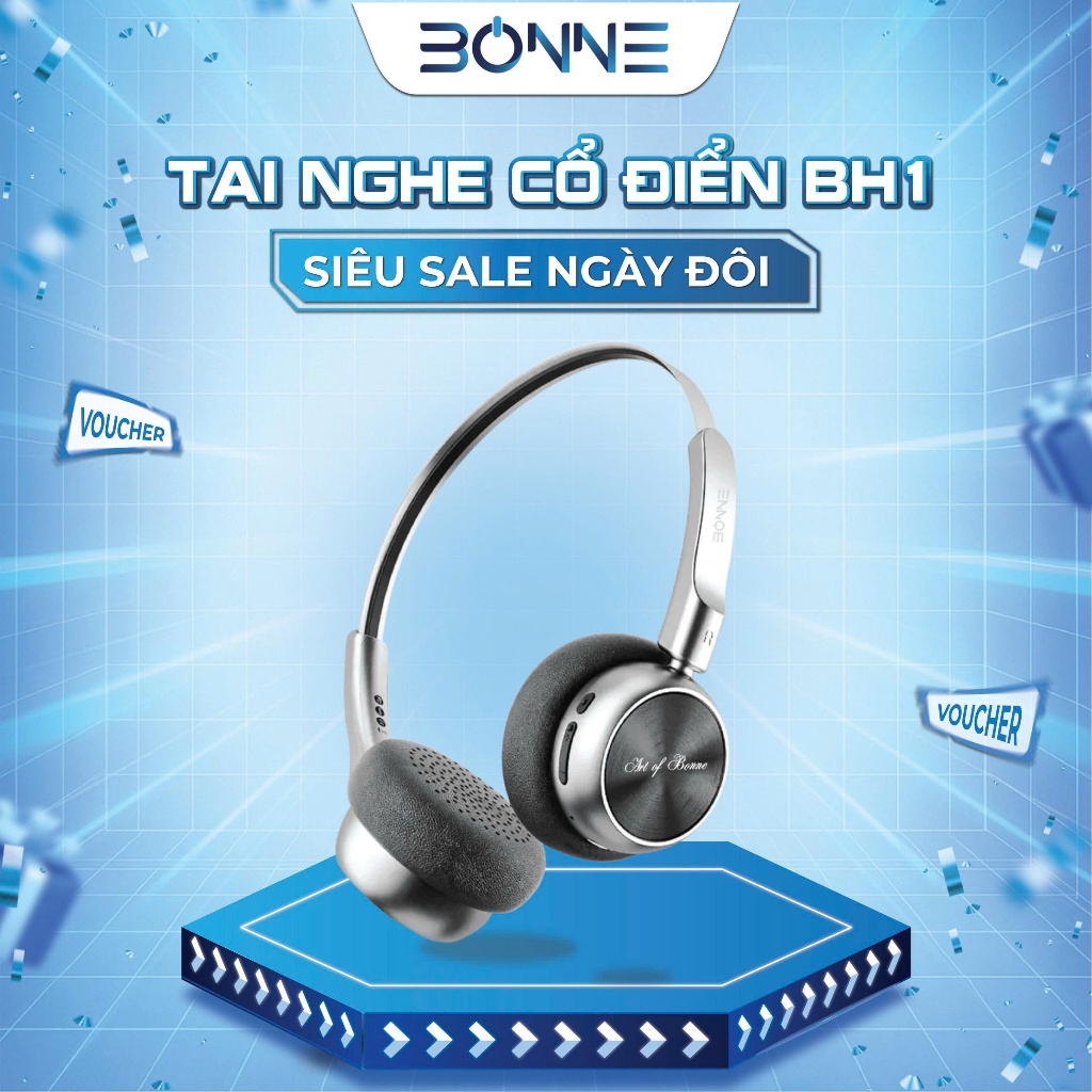 Tai Nghe Bluetooth Thiết Kế Cổ Điển BH1 By Bonne Chính Hãng, Tai Nghe Bluetooth 5.4, Âm thanh HIFI, Bảo hành 12 tháng