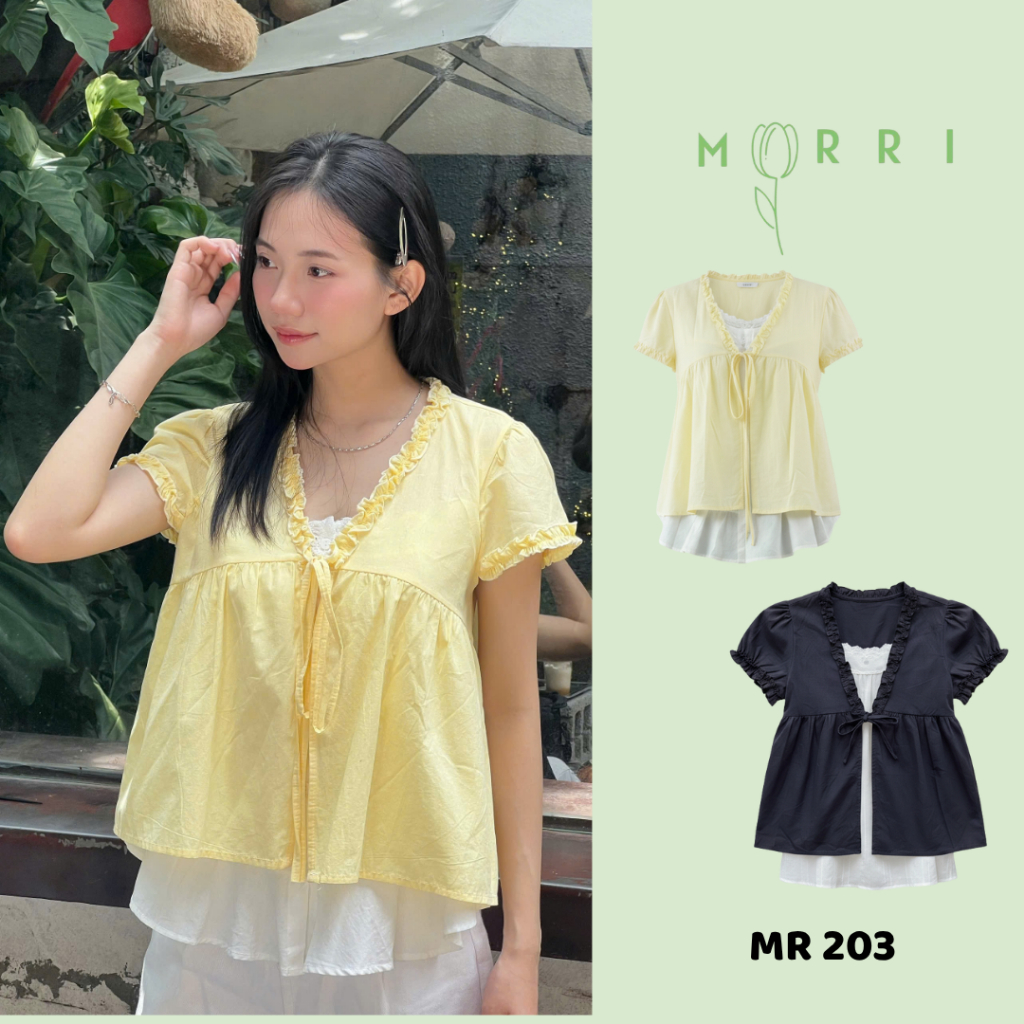 Áo Babydoll 2 Lớp Phối Viền Bèo NH203 Áo Kiểu Babydoll Dáng Rộng Xinh Xắn Dễ Thương