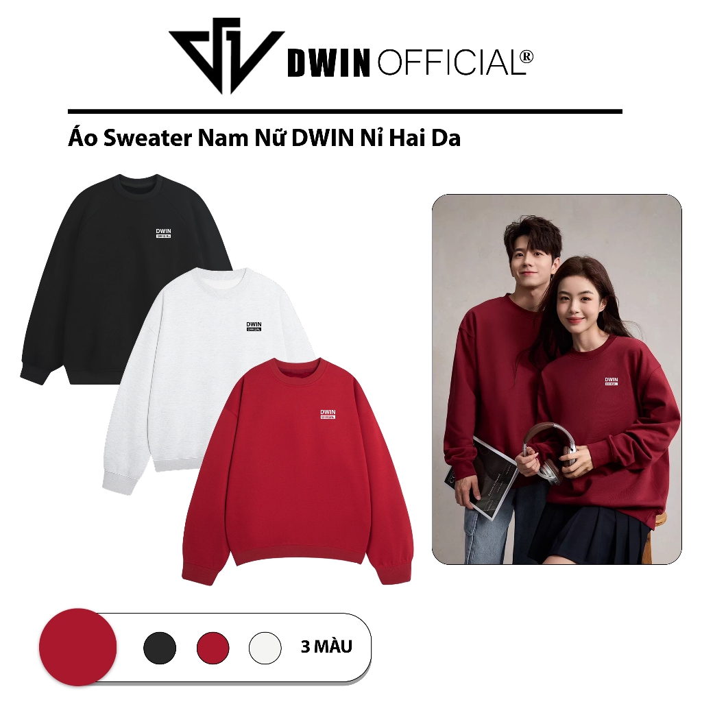 Áo sweater nỉ hai da DWIN basic form rộng unisex nam nữ Local Brand
