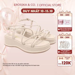 [Erosska] - Giày sandal nữ đế xuồng phối dây quai mảnh thiết kế basic màu nude cao 6cm - SB014.