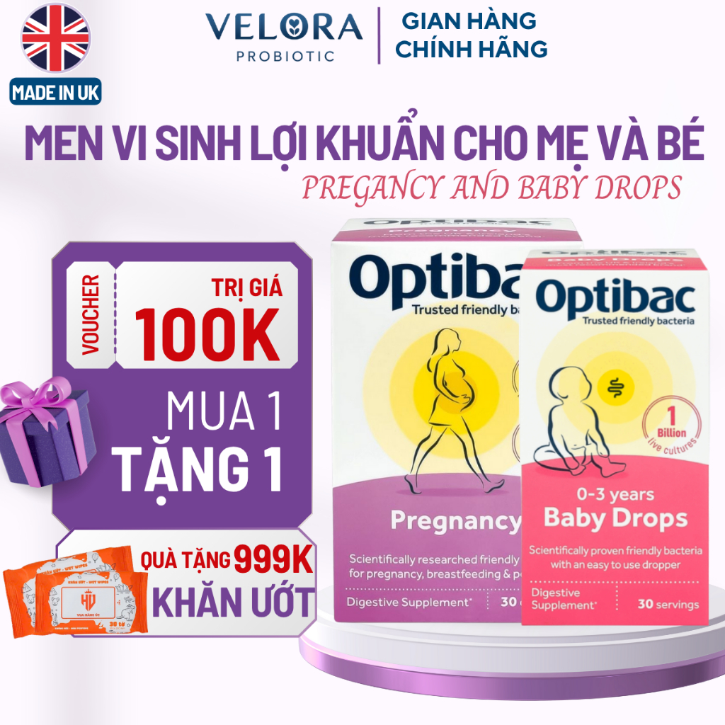 Combo men vi sinh lợi khuẩn đường ruột Optibac cho mẹ và bé sau sinh khỏe mạnh, tăng đề kháng, giảm 
