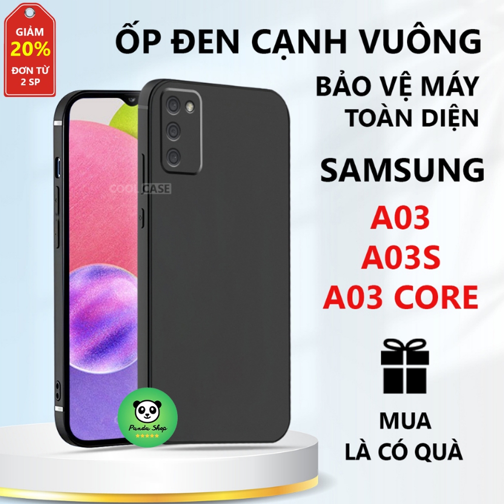 Ốp lưng TPU đen Samsung A03 / A03s / A03 CORE cạnh vuông, bảo vệ máy toàn diện-Panda