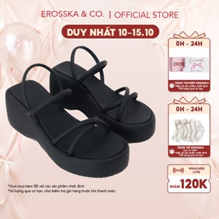 Erosska - Sandal nữ đế xuồng phối dây quai ngang dây mảnh cao 9cm màu đen - SB036