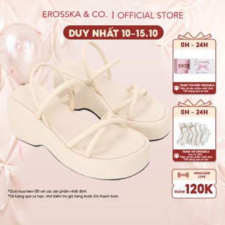 Erosska - Sandal nữ đế xuồng phối dây quai ngang dây mảnh màu nude cao 9cm - SB036