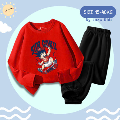 Bộ thu đông bé trai SUN GOKU - Bộ quần áo dài tay cho bé trai cân nặng từ 15-43kg - Loza Kids BW467