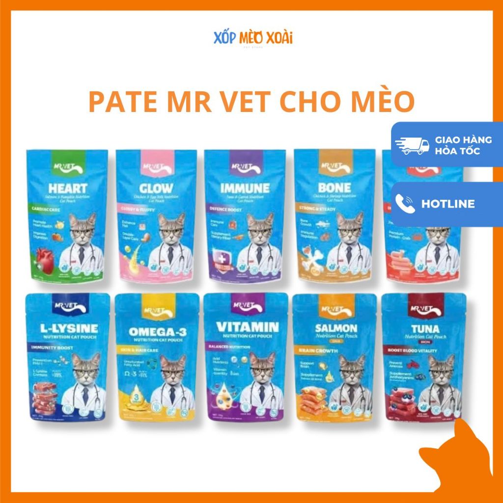 Pate Cho Mèo MRVET - Thức Ăn Ướt Mr.Vet Bổ Sung Omega 3, Vitamin, L-Lysine Mr Vet