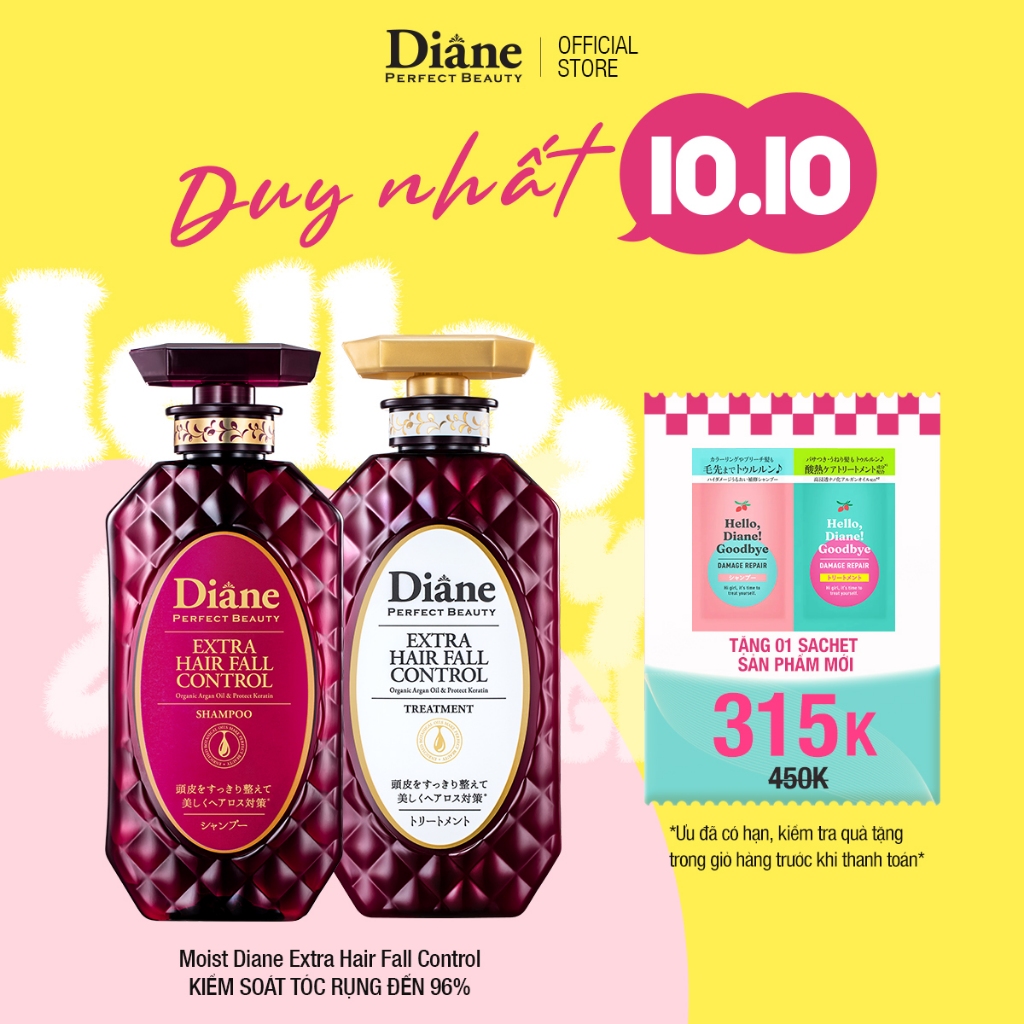Combo dầu gội xả giảm rụng tóc đến 96% giảm gàu mẩn đỏ da đầu Moist Diane Extra Hair Fall Control