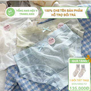 Combo 10 Quần Lót Nữ Lụa Không Lộ Viền Chất Su Lụa Mềm Mịn Họa Tiết Trái Tim Viền Ren Phối Nơ LB011