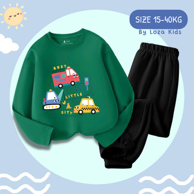 Bộ thu đông bé trai ô tô - Bộ quần áo dài tay cho bé trai cân nặng từ 15-43kg - Loza Kids BW468