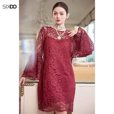Đầm ren suông tay loe SIXDO (Dark Red Lace Loose Dress)