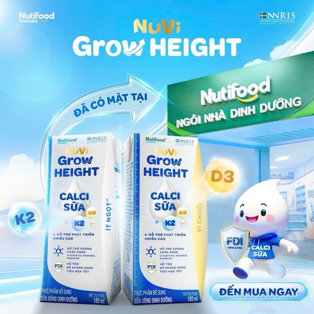 [CÓ QUÀ] Thùng 24 hộp Sữa bột pha sẵn Nuvi Grow Height hộp 110ml
