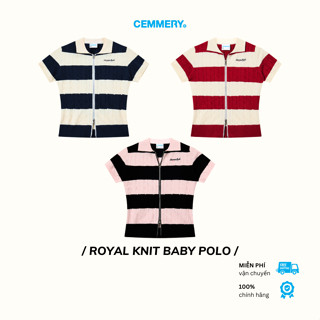 Áo Baby Polo CEMMERY Vải Len Dệt Kim Vặn Thừng Cao Cấp Có Thể Giặt Máy Royal Knit Sọc Ngang Khóa Zip 2 Chiều 3 Màu