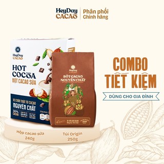 Combo Kết Hợp Tiết Kiệm dành cho Gia Đình HeydayCacao - Bột Cacao nguyên chất và Bột Cacao sữa Tiện Lợi