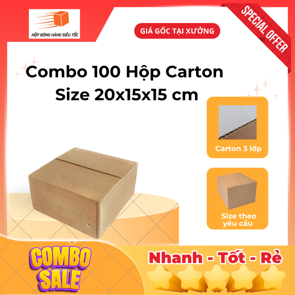 Hộp 20x15x15 Combo 100 Hộp Giá Rẻ