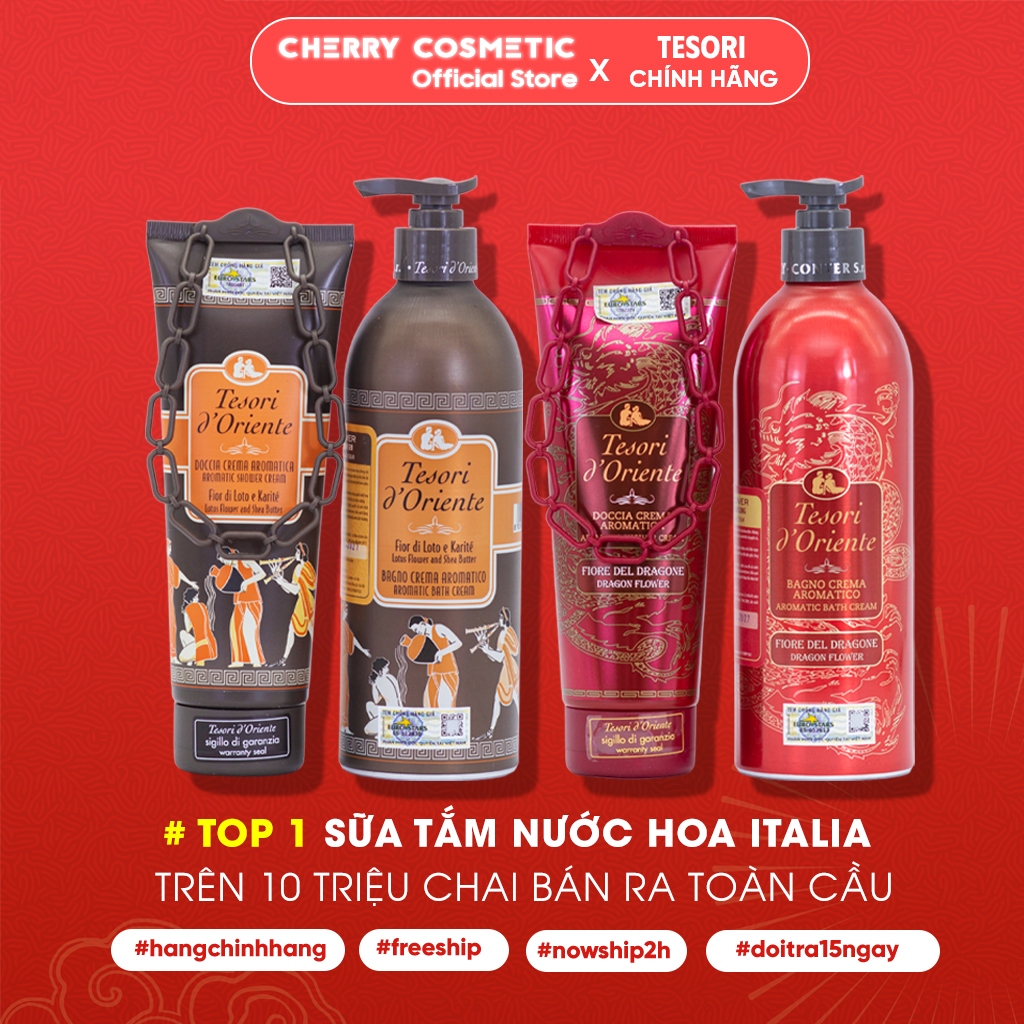 Sữa tắm xích Tesori d'Oriente cao cấp giúp trắng da, cấp ẩm, hương nước hoa 250ml-500ml, Cherry Cosmetics