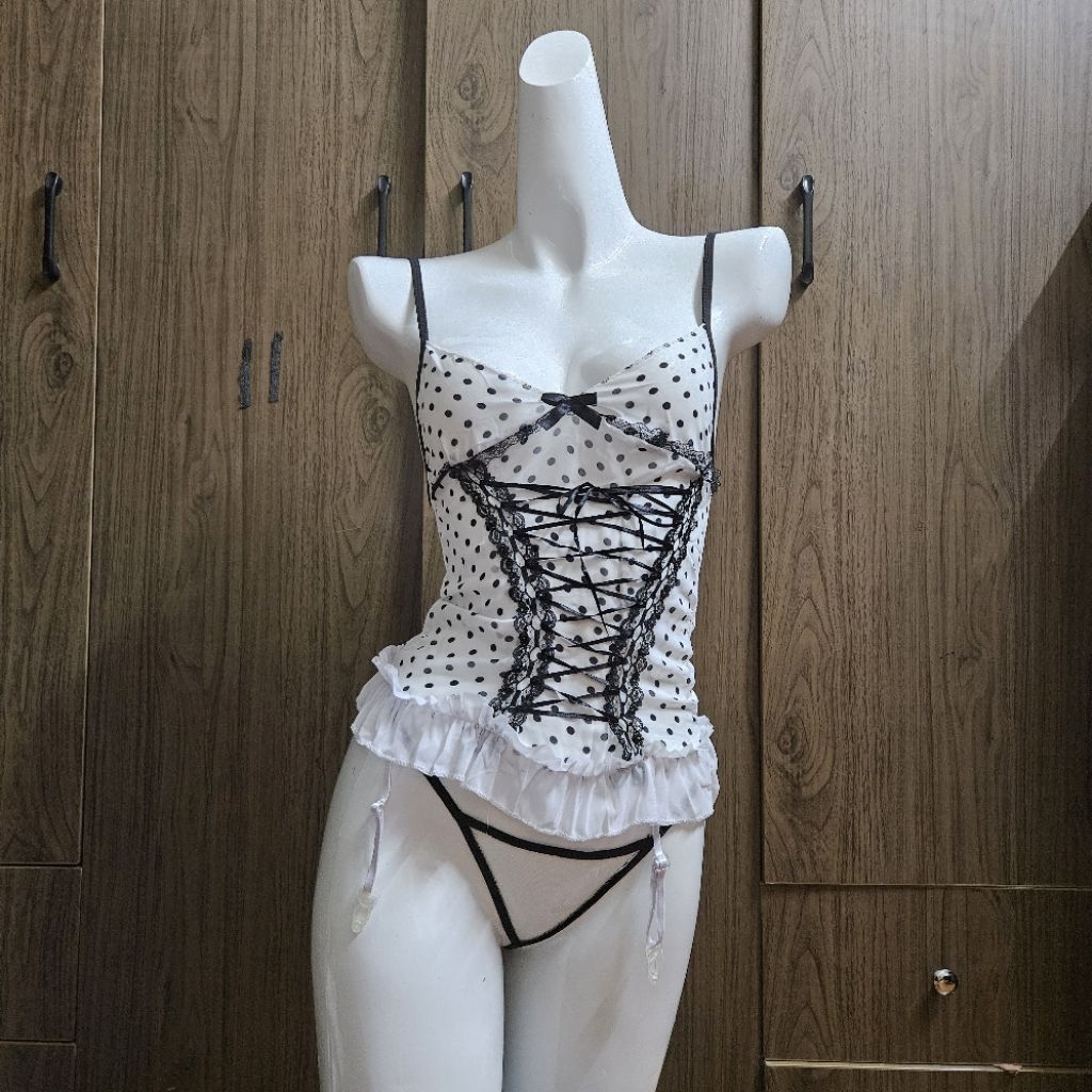 váy ngủ set đồ lót nội y dây kẹp tất kèm quần đan dây voan ren mềm mại