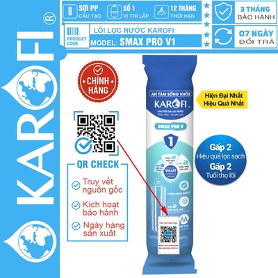 [CHÍNH HÃNG 100%] Lõi lọc nước Karofi Smax Pro V1, CÓ TEM KÍCH HOẠT BẢO HÀNH CHÍNH HÃNG , TRUY XUẤT NGUỒN GỐC