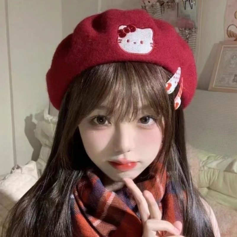 Mũ nồi len logo Hello Kitty phụ kiện Thu Đông trendy có sẵn Đà Nẵng.