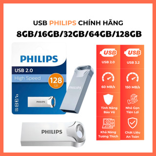 USB 2.0 PHILIPS Chính Hãng 8GB/16GB/32GB/64GB/128GB – Vỏ Kim Loại Mini Chống Nước Siêu Bền