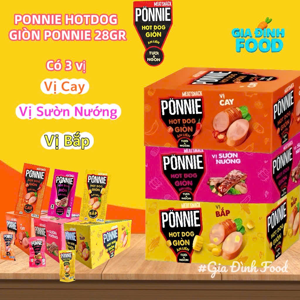 [Date Mới] Thùng Hotdog Ponnie Xúc Xích Giòn Ăn Liền (1 Hộp x 20 Cây x 20G)