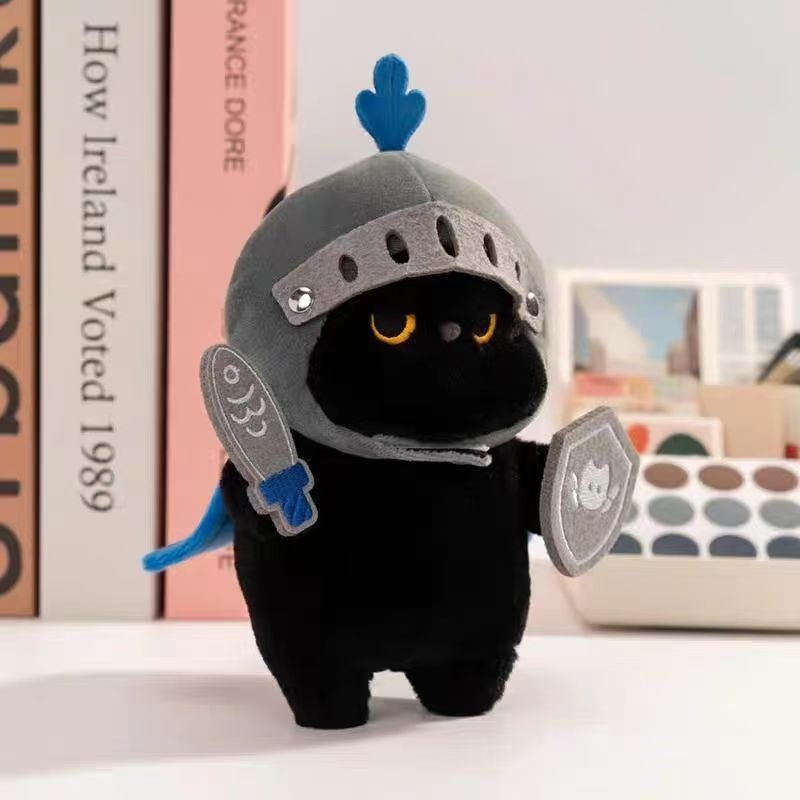Mèo Đen Nhồi Bông Cosplay HIệp Sĩ, Móc Khóa Hiệp Sĩ Mèo Đen Dễ Thương
