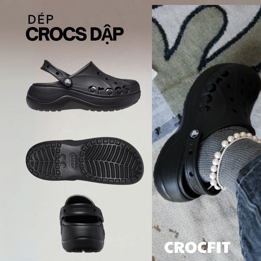 Giày Sục CROCS BAYA Chữ Đế Cao 5Cm Siêu Hot (Tặng 10 Sticker 2D Ngẫu Nhiên) , Giày Clog Nữ Crocs Bay