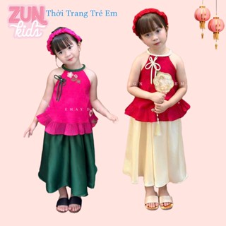Set Áo Yếm Cách Tân Và Chân Váy Lụa Latin Bé Gái A427 (Không kèm cài) ZUNKids – Thêu Hoa, Đính Nơ Dịu Dàng, Dễ Thương