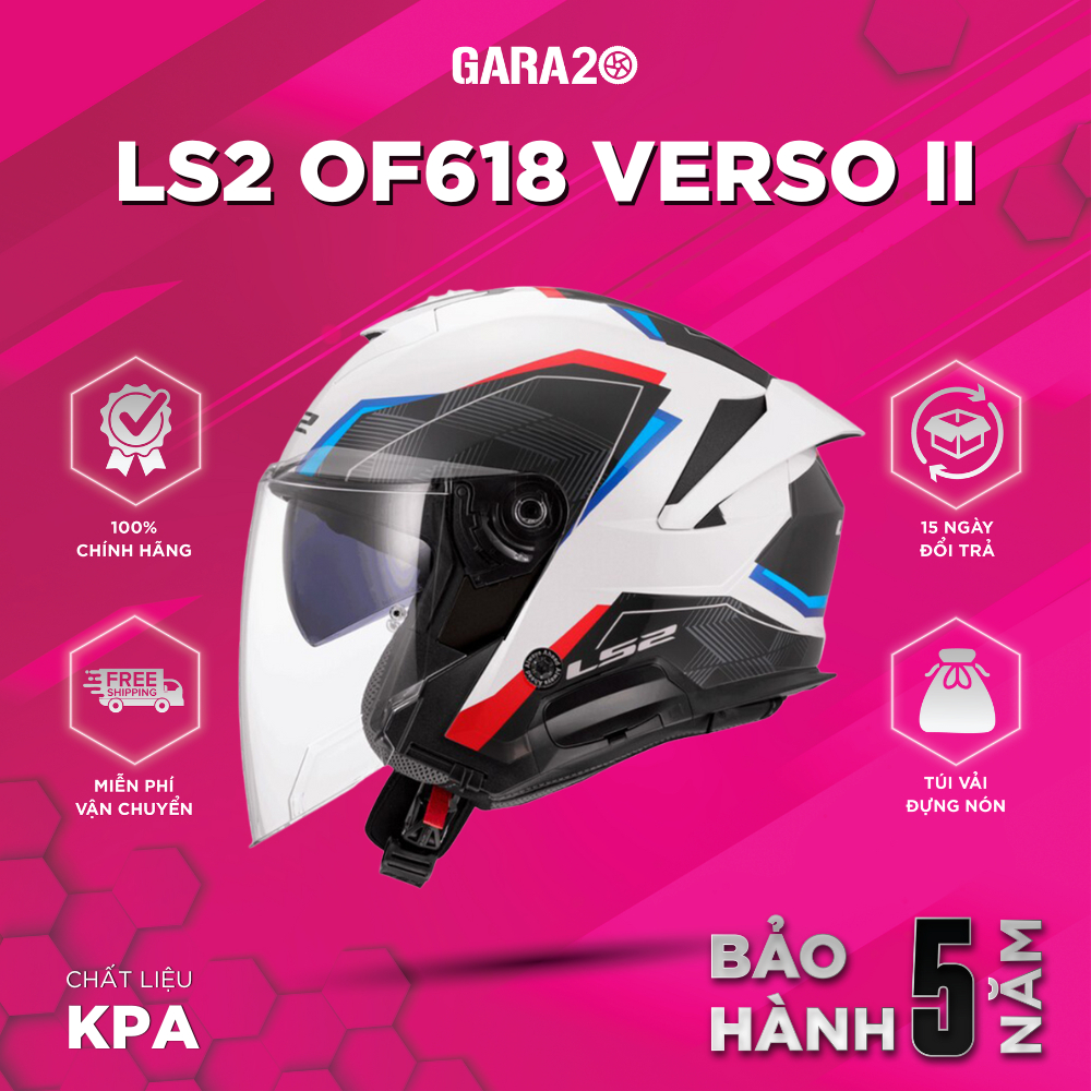 Mũ Bảo Hiểm 3/4 LS2 OF618 Verso II Hai Kính Asian Fit Đi Xe Máy Mô Tô PKL [Chính Hãng]