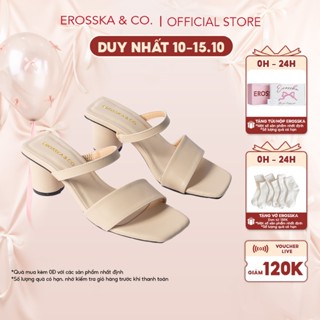 Giày sandal cao gót Erosska mũi vuông phối gót tròn cao 5m màu kem _ EB026