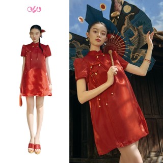  Đầm babydoll tay phồng cổ tàu vừa trẻ trung vừa cổ điển Linh Đan phù hợp đi chơi lễ tết OLV 