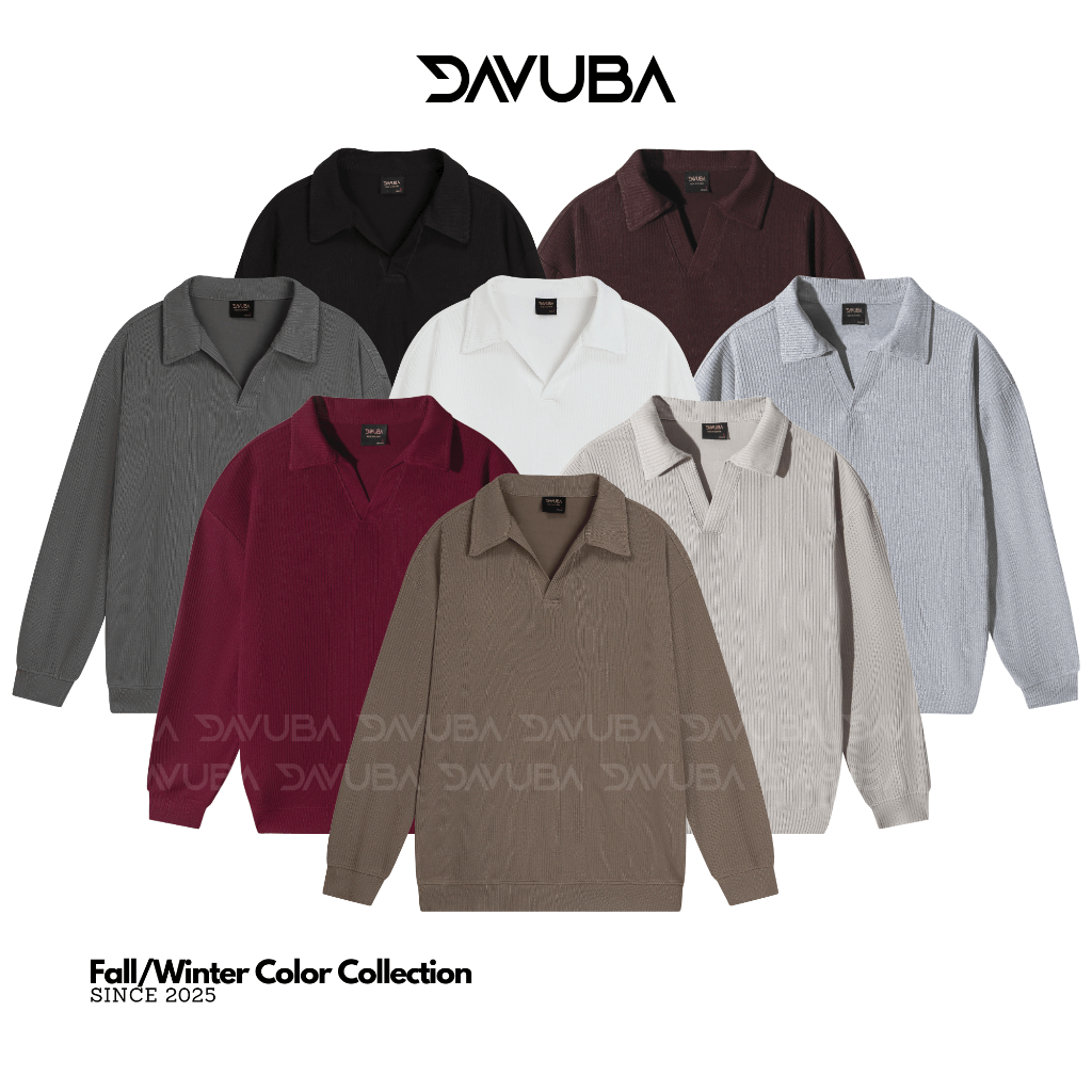 Âo thun tăm cổ V trụ DAVUBA dài tay from rộng SM118 | BigBuy360 - bigbuy360.vn