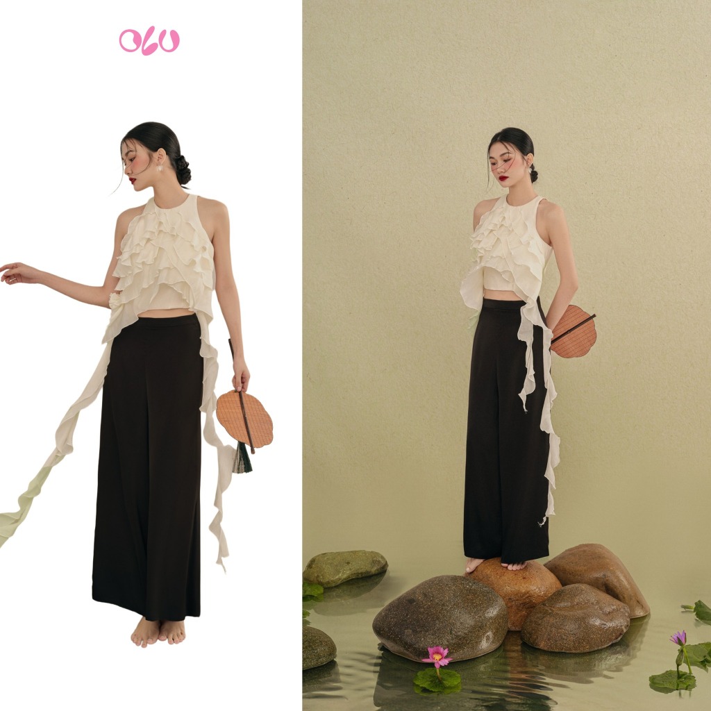 Quần lụa phối với áo dài Black Culottes phù hợp mặc lễ tết OLV