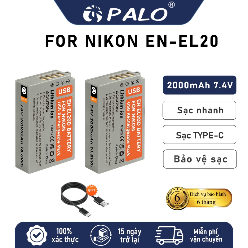 PALO Pin Nikon EN-EL20 2000mAh cho Nikon 1 AW1 Nikon COOLPIX A Nikon 1 J1 Nikon 1 S1 Nikon 1 J3 J2