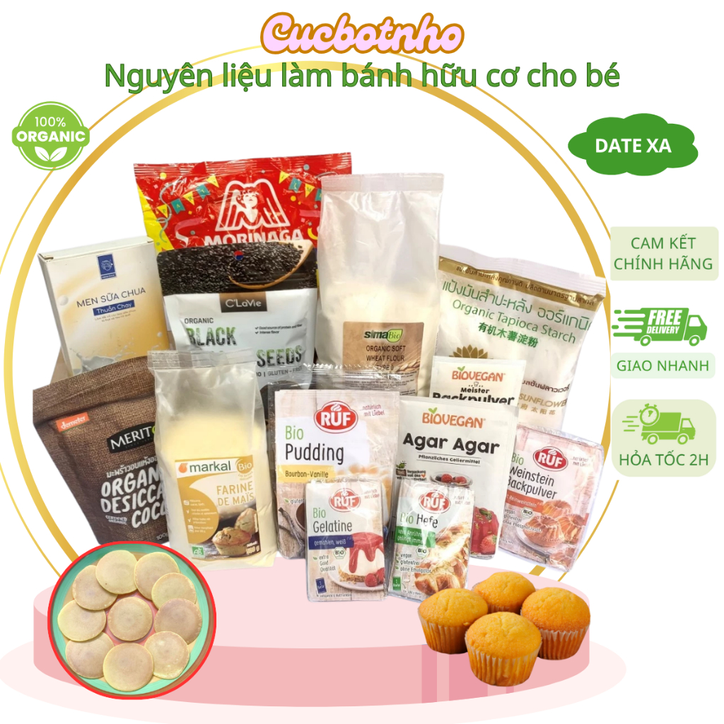 Set bột hữu cơ chế biến ăn dặm cho bé/ bột mì, bắp, năng, gelatin, pudding, gạo, nếp, nở, men nở, đư
