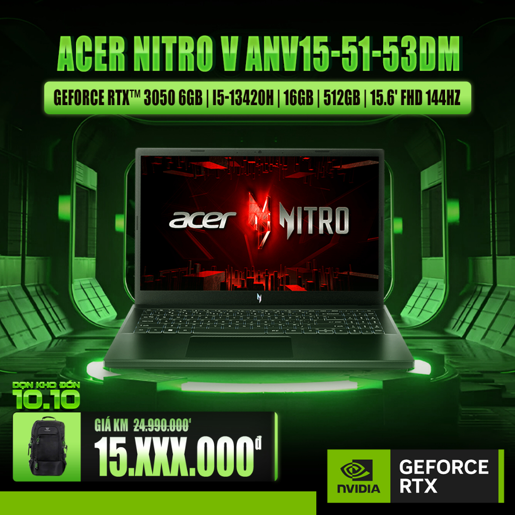 Laptop Gaming Acer Nitro V ANV15-51-53DM Card đồ họa GeForce RTXTM 3050 6GB