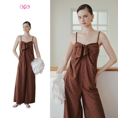 Jumpsuit OLV hai dây dáng suông thắt nơ nữ tính Isadora phù hợp đi chơi đi biển mùa hè