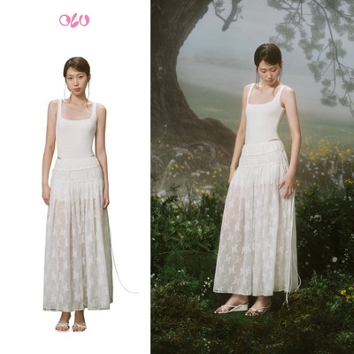 Chân váy OLV ren dài sang trọng thanh lịch Cream Fleur Chiffon Side Tie Maxi Skirt phù hợp đi tiệc
